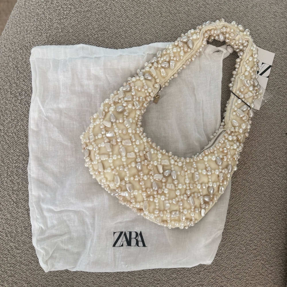 Pearl Beaded Shoulder Bag, Ivory/Cream, NWT with Dust Bag